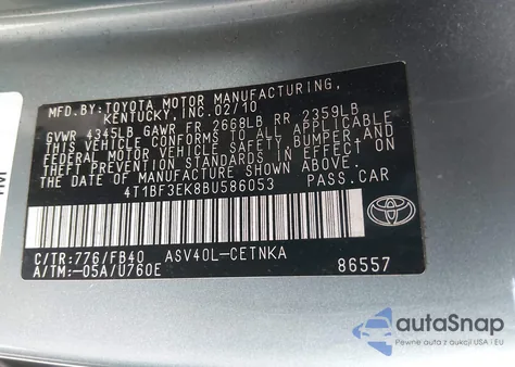2011 Toyota Camry Le from USA, damaged, VIN 4T1BF3EK8BU586053